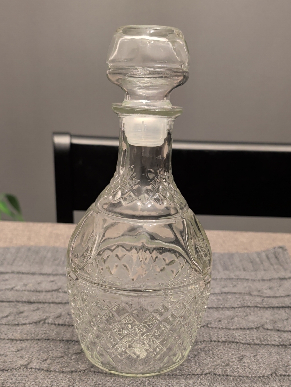 Vintage 10" tall Princess House Clear Etched Glass Decanter with Stopper